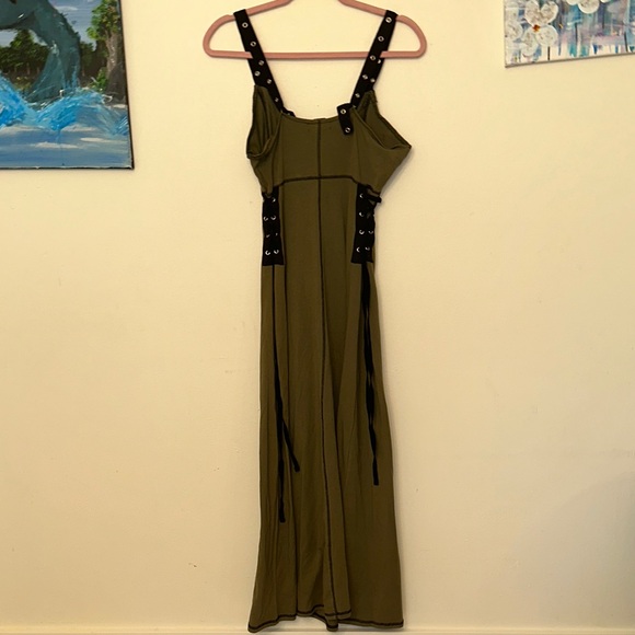 NWT Hot Topic Social Collision Dark Green Hardware Gorpcore Punk Midaxi Dress - Picture 4 of 5